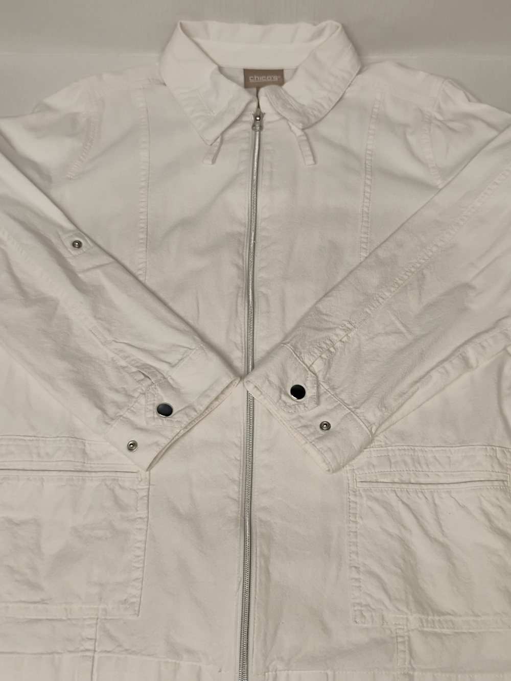 Chico's White Zip-Front Lightweight Zip Up Jacket